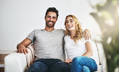 Buy stock photo Shot of a couple relaxing at home