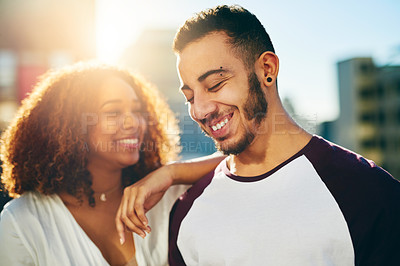 Buy stock photo Shot of a young couple outside