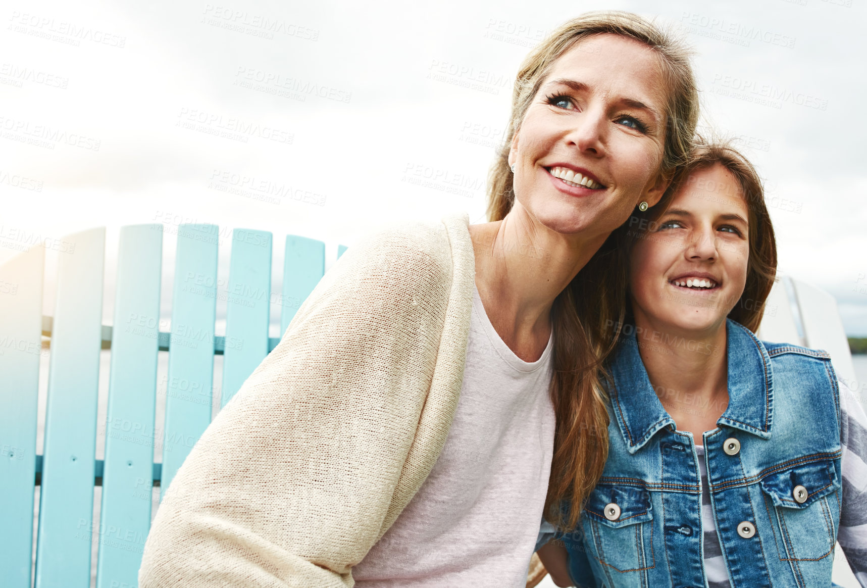 Buy stock photo Shot of a mother and her daughter bonding outdoors