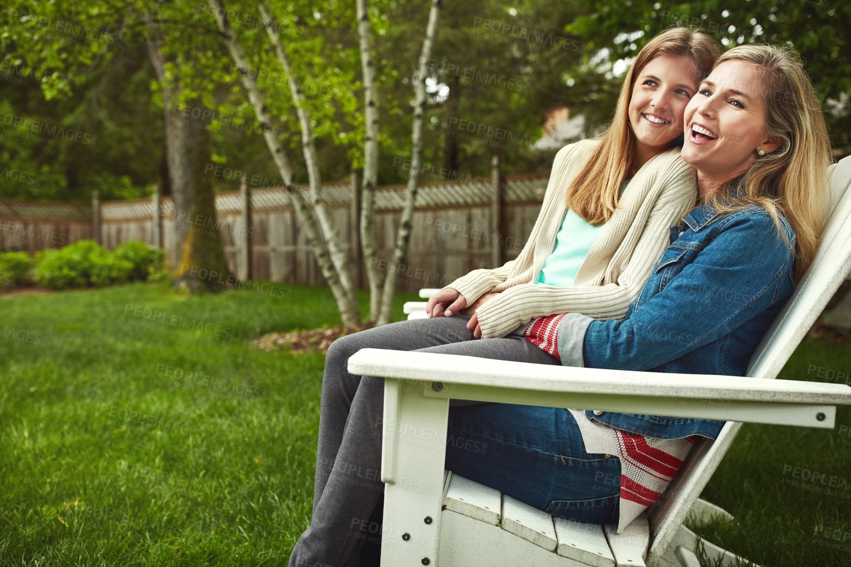 Buy stock photo A happy mother and daughter spending time together outdoors