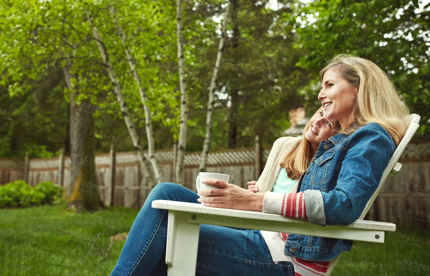 Buy stock photo A happy mother and daughter spending time together outdoors