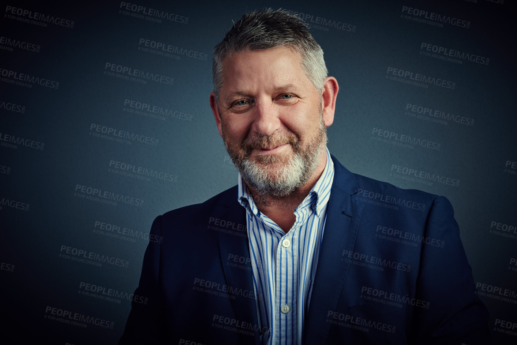 Buy stock photo Portrait, CEO and man with ambition, happy and smile for career development, pride and mockup space. Studio background, entrepreneur and mature person with confidence for business growth in Canada