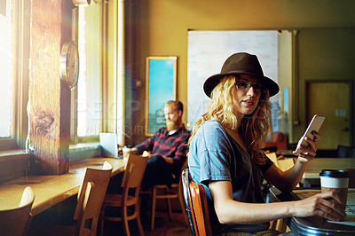 Buy stock photo Cropped shot of hipsters in a coffee shop