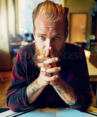 Buy stock photo Cropped shot of a male hipster in a coffee shop