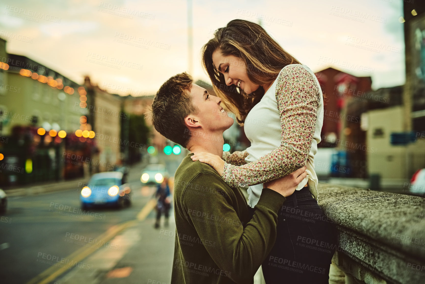 Buy stock photo Cropped shot of a loving young couple out on a date