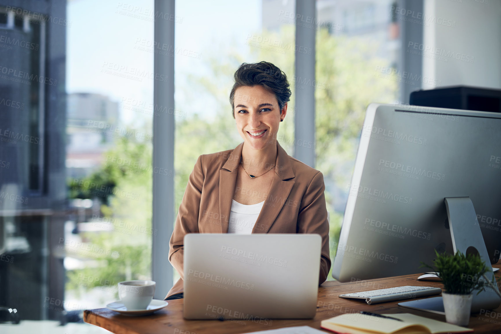 Buy stock photo Portrait of a businesswoman working on a laptop in an office