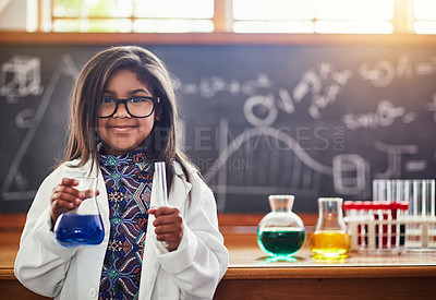 Buy stock photo Cropped shot of a cute little girl in a science lab