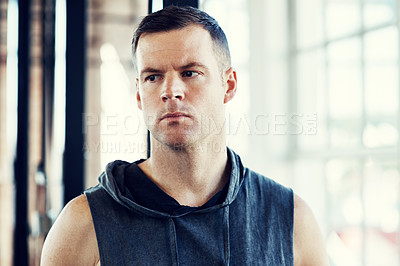 Buy stock photo Portrait of a young man in a  gym