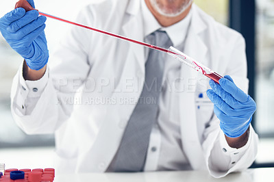 Buy stock photo Cropped shot of a scientist conducting an experiment