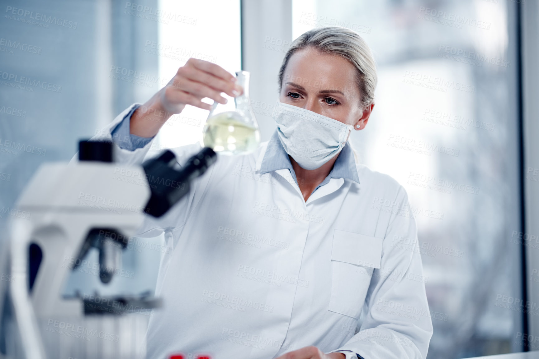 Buy stock photo Shot of a mature scientist working in her lab