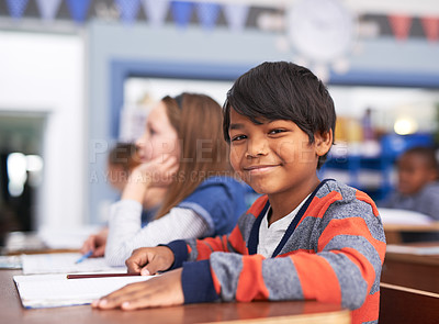 Buy stock photo Cropped shot of elementary school children in class
