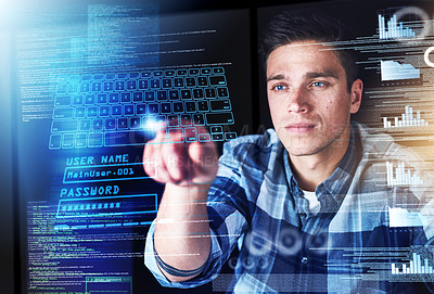 Buy stock photo Cropped shot of a handsome young male programmer at work