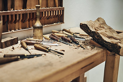 Buy stock photo Cropped shot of the inside of a craftsman's workshop