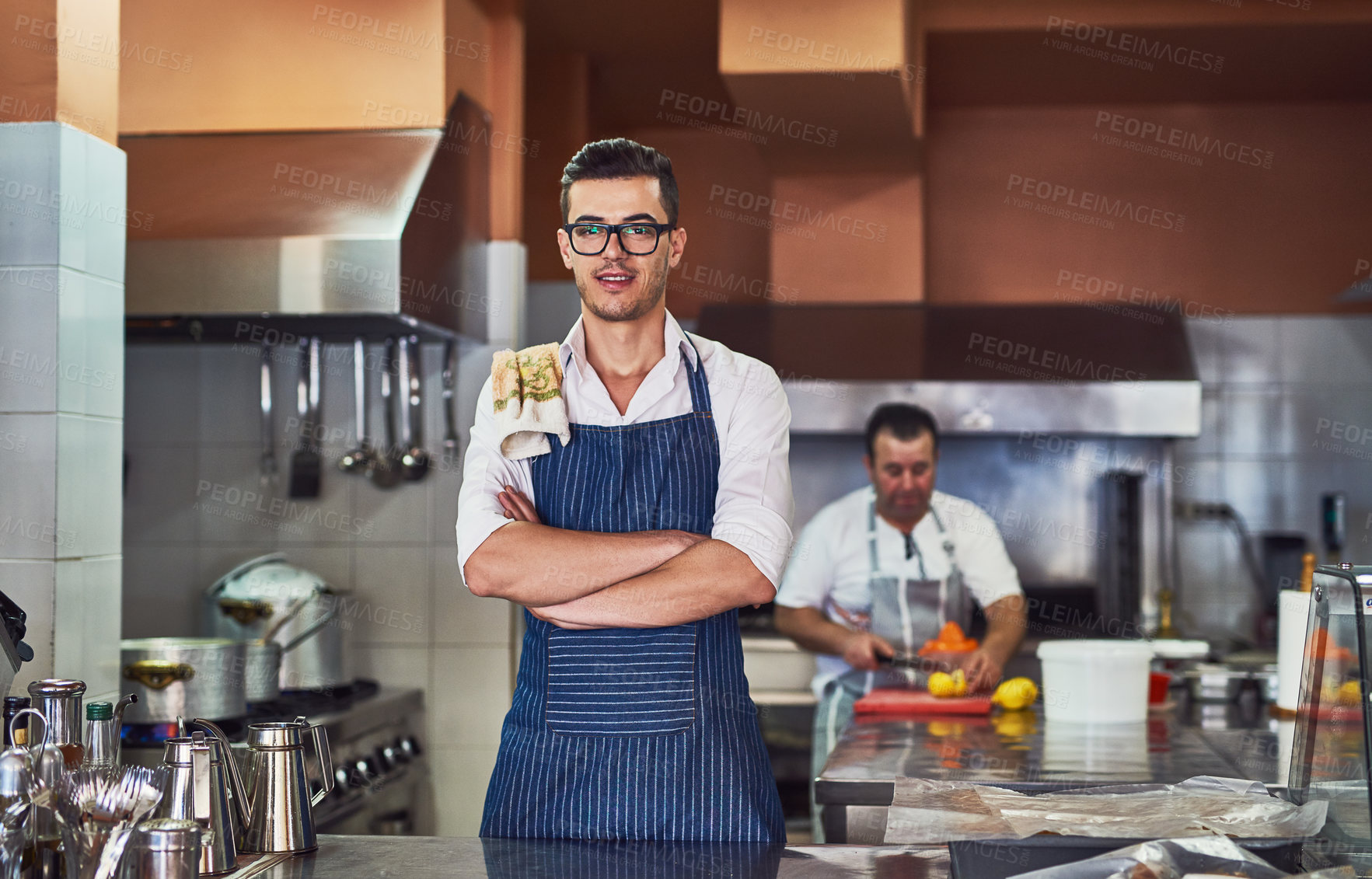 Buy stock photo Shot of men working at a restaurant