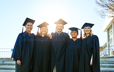 Buy stock photo Portrait of a group of students on graduation day