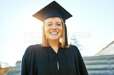 Buy stock photo Portrait of a student on graduation day