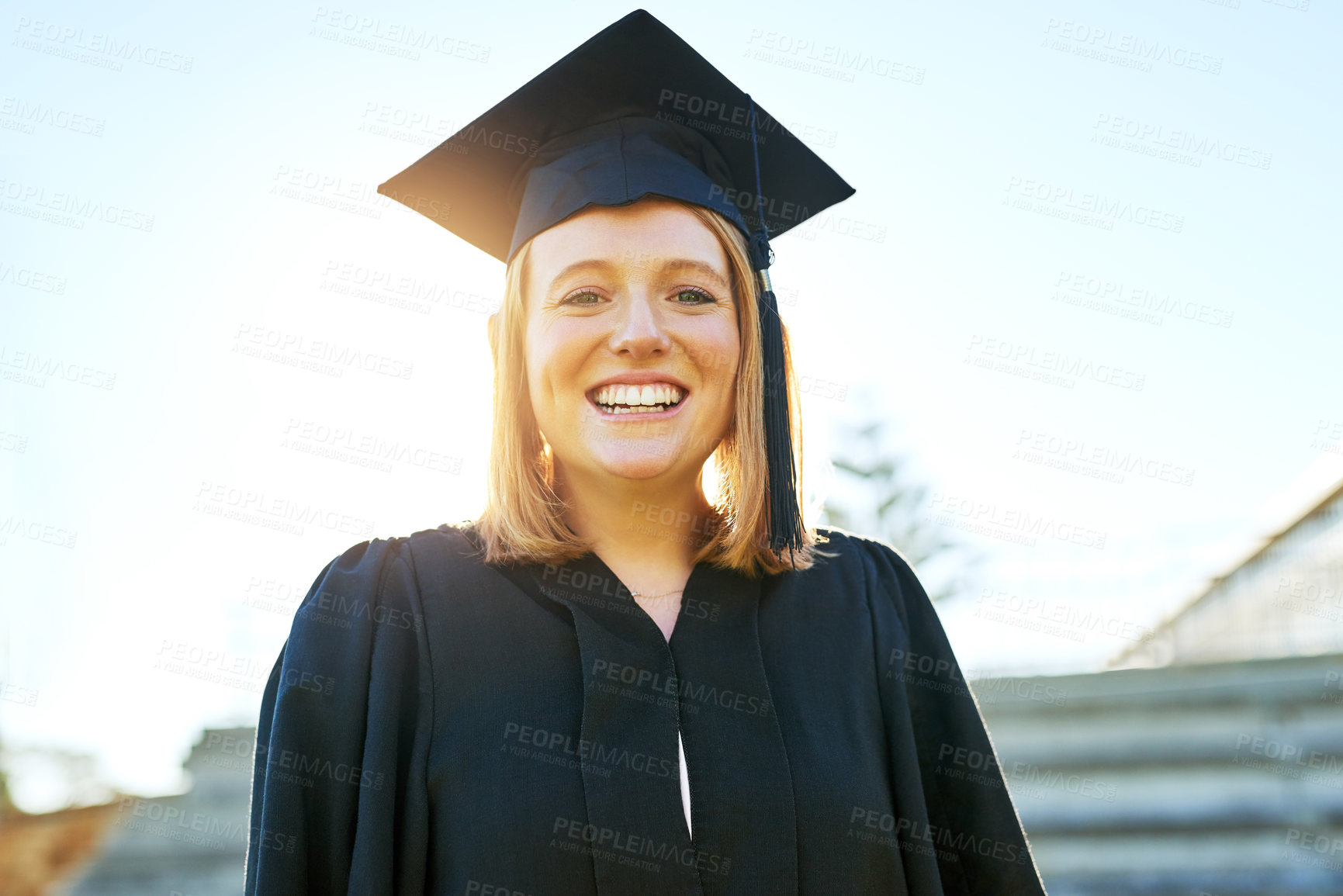 Buy stock photo Portrait of a student on graduation day
