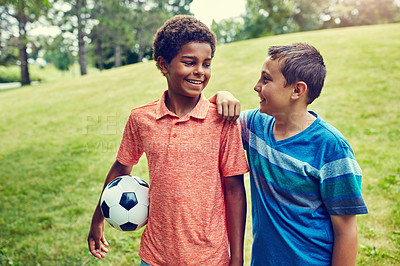 Buy stock photo Portrait of young boys outdoors