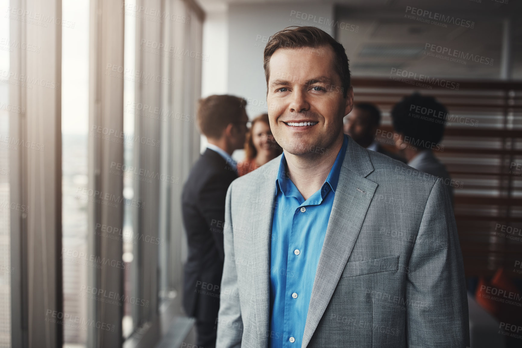 Buy stock photo Seminar, smile and portrait of man with confidence, professional pride and career development opportunity. About us, leadership and business people in office for networking at management conference.