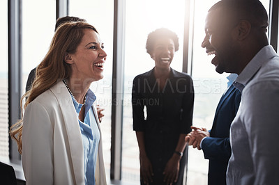Buy stock photo Cropped shot of a group of corporate businesspeople meeting in their boardroom