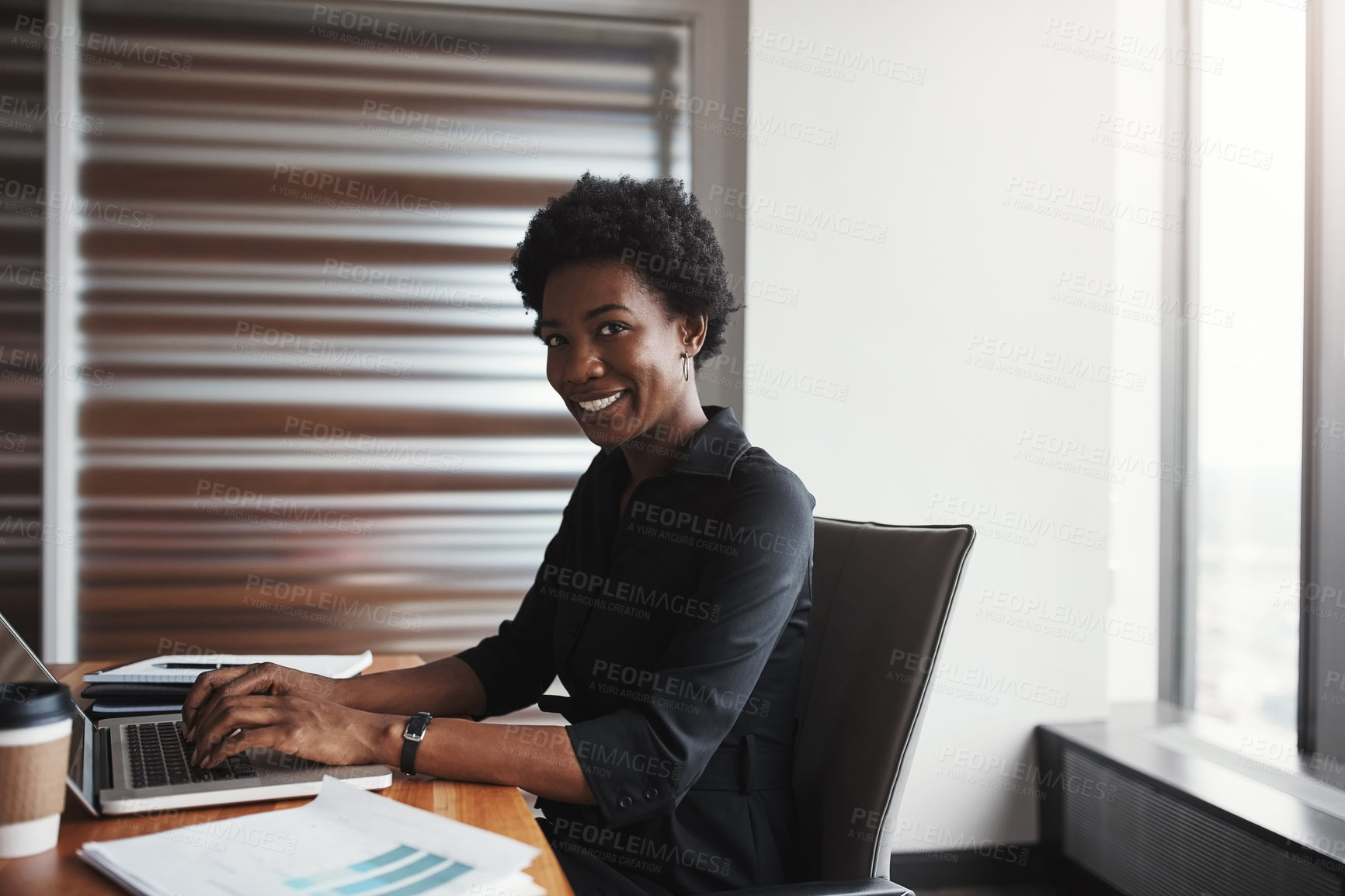 Buy stock photo Cropped portrait of an attractive businesswoman working in her corporate office
