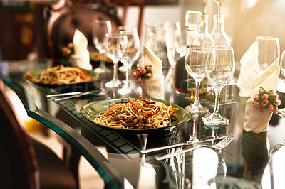 Buy stock photo Cropped shot of a delicious dish being served at home