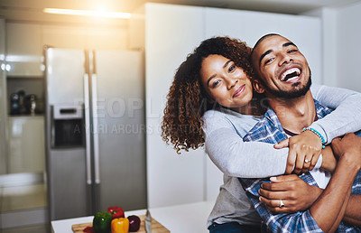 Buy stock photo Portrait of a young couple at home