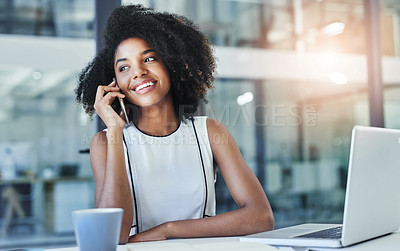 Buy stock photo Cropped shot of an attractive young businesswoman working in her office