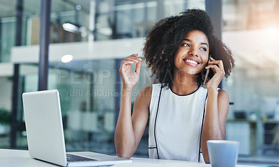 Buy stock photo Cropped shot of an attractive young businesswoman working in her office