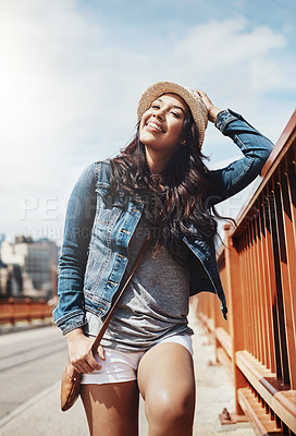Buy stock photo Shot of a beautiful young woman out exploring the city