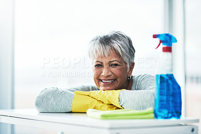 Buy stock photo Portrait of a mature woman doing her daily chores at home