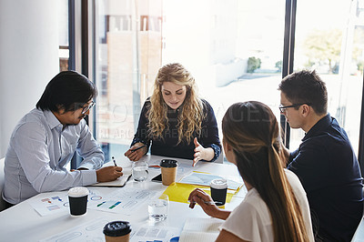 Buy stock photo Business people, meeting and team discussion for strategy, marketing or collaboration at the office. Group of employee workers in business meeting, teamwork or project planning idea at the workplace