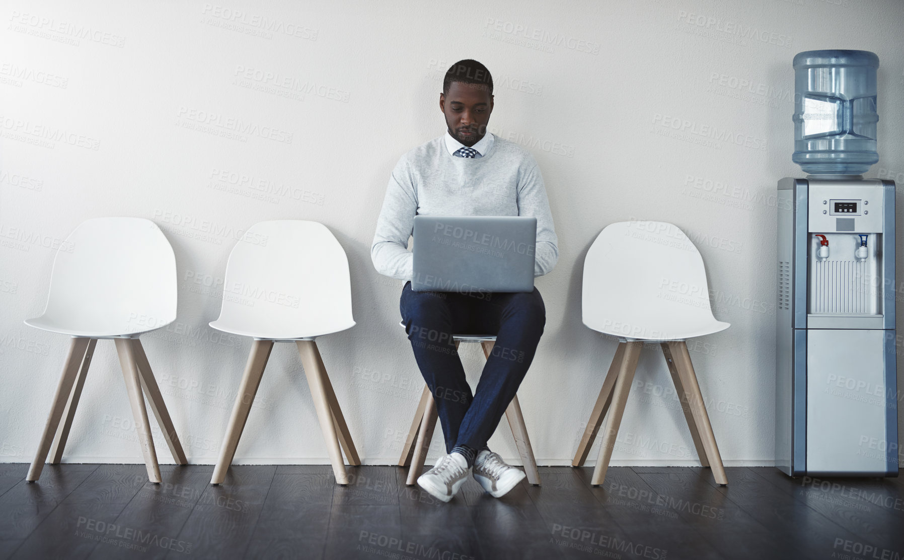 Buy stock photo Studio shot of a businessman waiting in line against a white background