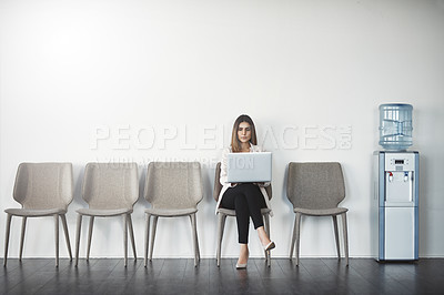 Buy stock photo Studio shot of a businesswoman waiting in line against a white background
