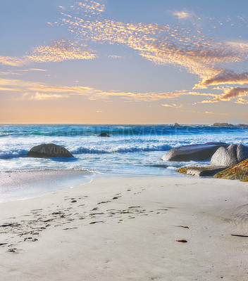 Buy stock photo Beautiful beach and rock - Camps Bay