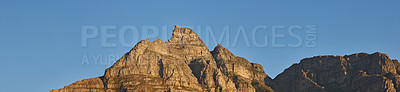 Buy stock photo Copy space with scenic landscape view of Table Mountain in Cape Town, South Africa against a clear blue sky background. Majestic panoramic view of an iconic landmark and famous travel destination