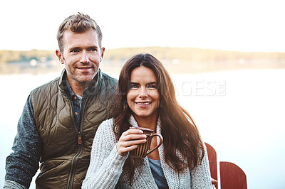 Buy stock photo Shot of an affectionate couple on a romantic vacation