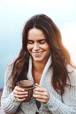 Buy stock photo Shot of an attractive young woman relaxing while on vacation
