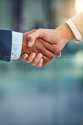 Buy stock photo Business, office and people with handshake for partnership  or deal and agreement for opportunity. Corporate, welcome and greeting or well done with support in meeting for teamwork and collaboration