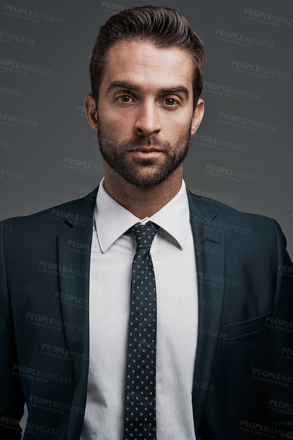Buy stock photo Corporate, consultant and portrait of business man in studio for advisor, asset management and investor. Private equity associate, venture capitalist and professional with person on gray background