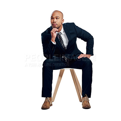 Buy stock photo Studio shot of a handsome young businessman posing against a white background