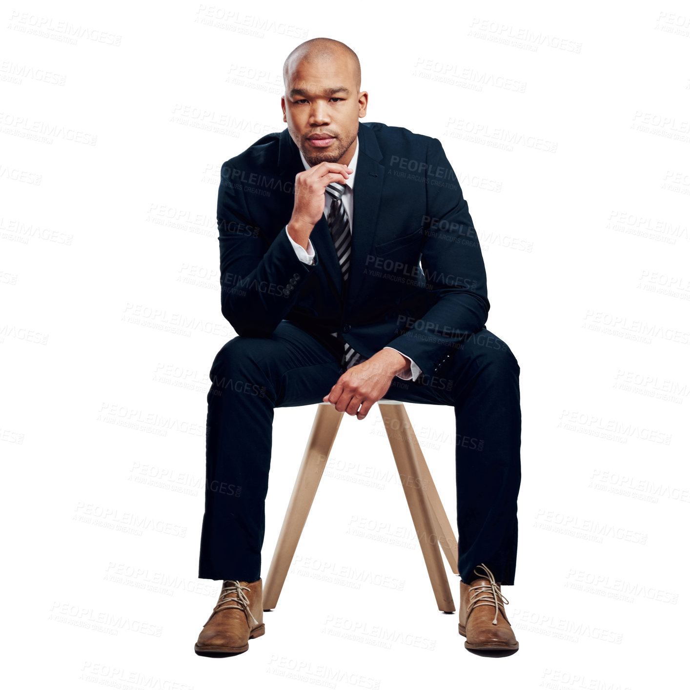 Buy stock photo Studio shot of a handsome young businessman posing against a white background