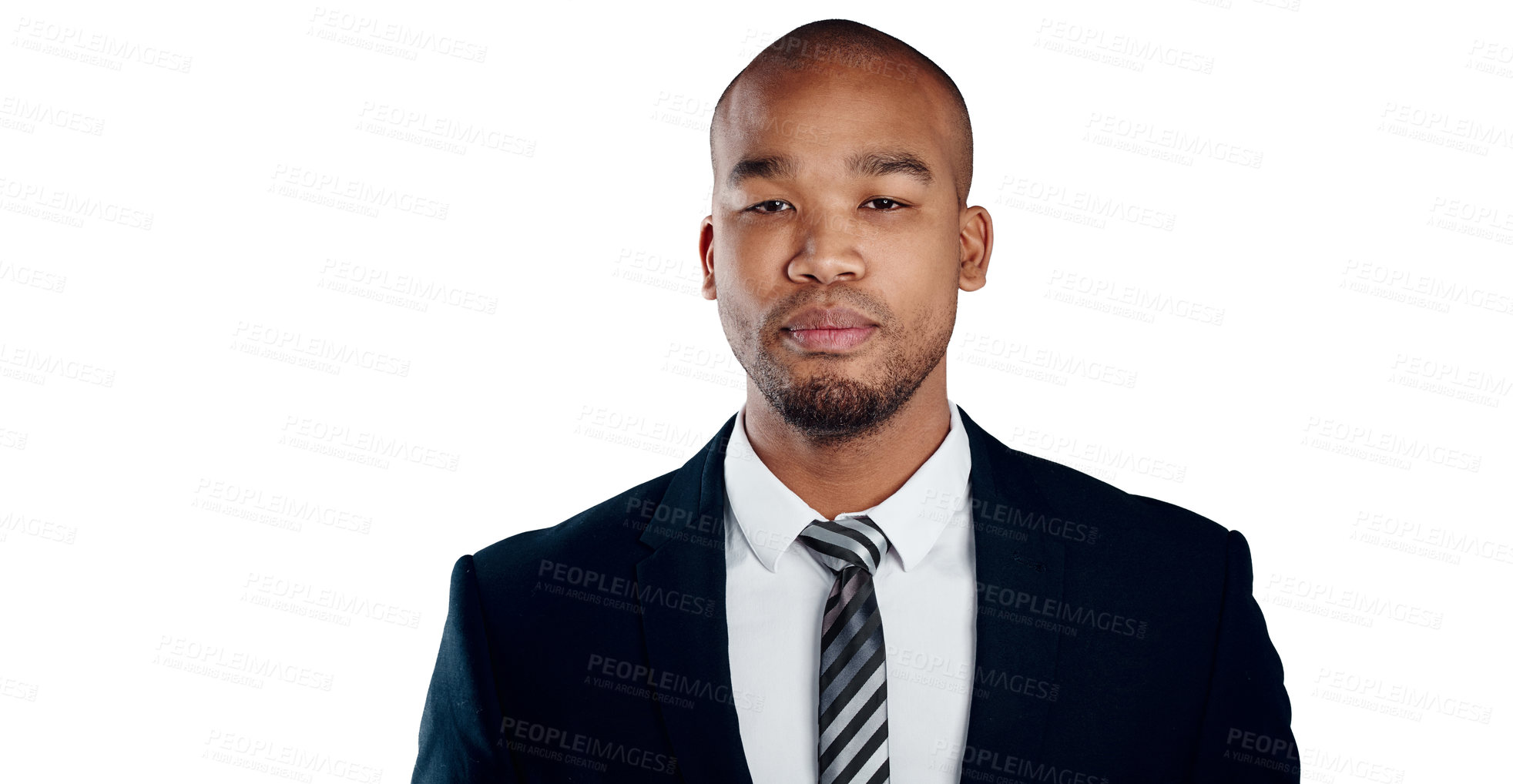 Buy stock photo Studio shot of a handsome young businessman posing against a white background