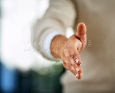 Buy stock photo Closeup shot of an unrecognizable person stretching out with their hand for a handshake