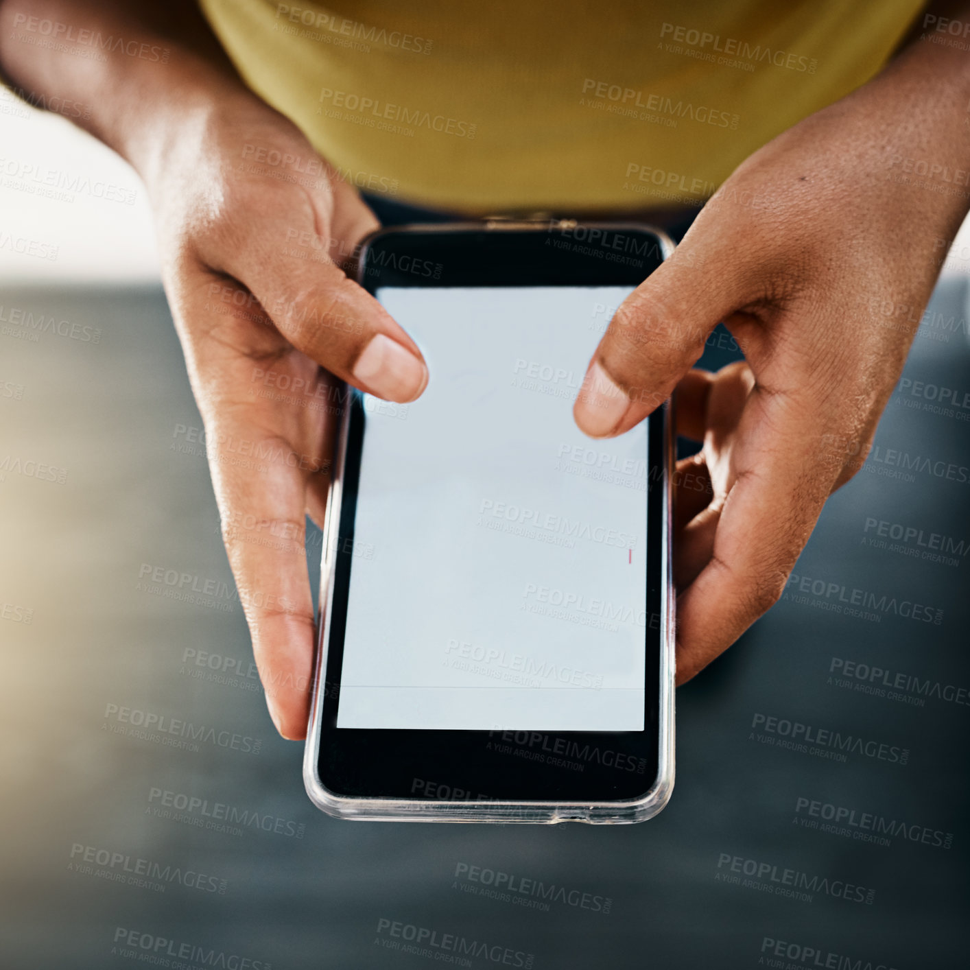 Buy stock photo Cropped shot of a businesswoman using a mobile phone in an office