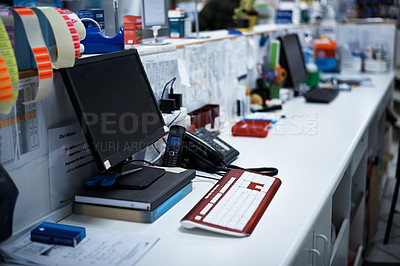Buy stock photo Shot of the teller counter in a pharmacy