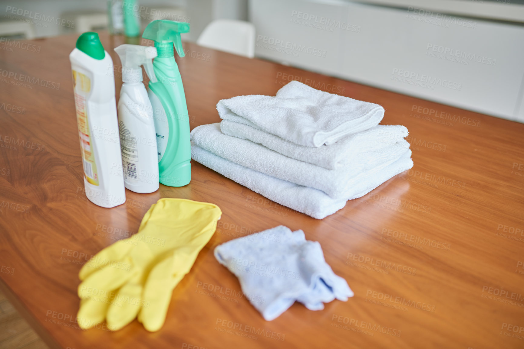 Buy stock photo Shot of cleaning equipment on a countertop at home with no people