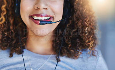 Buy stock photo Closeup shot of a young woman wearing a headset