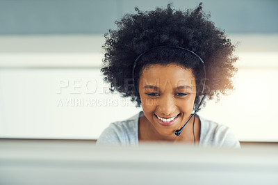 Buy stock photo Cropped shot of an attractive young businesswoman working in a call center