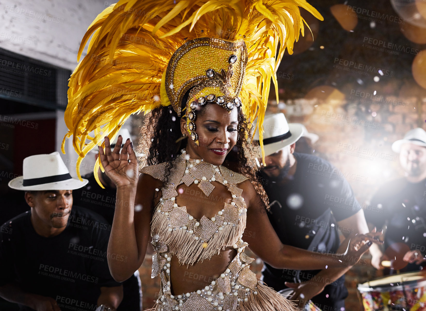 Buy stock photo Shot of samba dancers performing in a carnival 